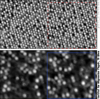 PtCo alloy (a) with chemical contrast and (b) with CO