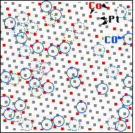 Map of the PtCo surface with CO positions indicated